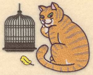 Picture of Cat With Bird Cage Machine Embroidery Design