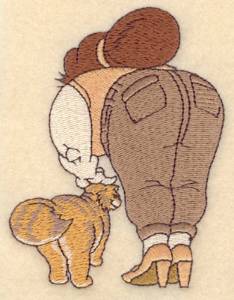 Picture of Lady Petting Cat Machine Embroidery Design