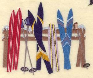Picture of Skis On Fence Machine Embroidery Design