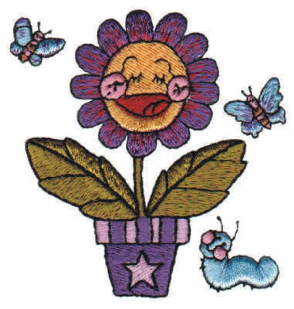 Picture of Cheerful Potted Flower Machine Embroidery Design