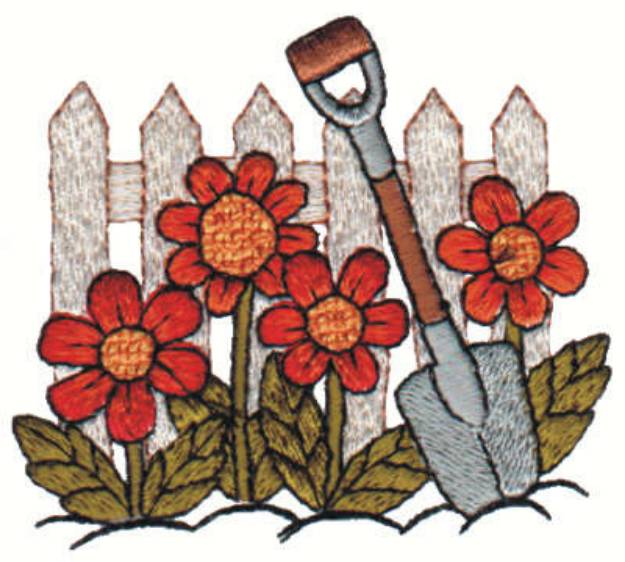 Picture of Flowers And Shovel Machine Embroidery Design