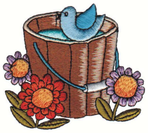 Picture of Bluebird On Bucket Machine Embroidery Design