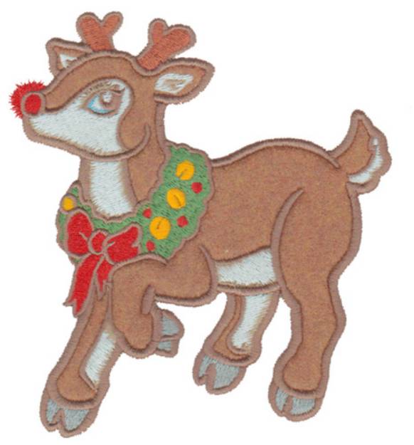 Picture of Rudolph Reindeer Applique Machine Embroidery Design