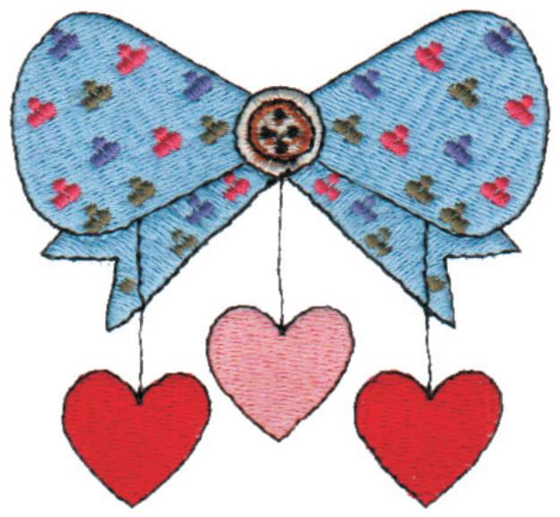 Picture of Bow With Hanging Hearts Machine Embroidery Design