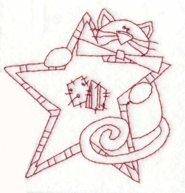 Picture of Cat With Star Machine Embroidery Design