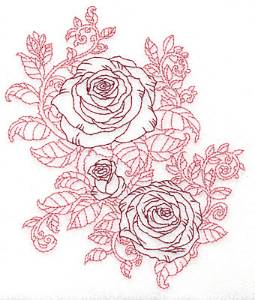 Picture of Redwork Rose Trio Machine Embroidery Design