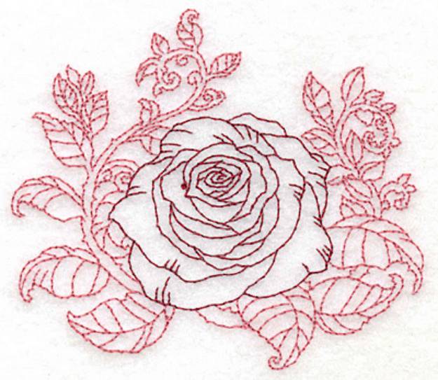 Picture of Redwork Single Rose Machine Embroidery Design