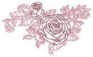 Picture of Redwork Rose and Bud Machine Embroidery Design