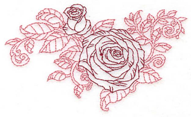 Picture of Redwork Rose and Bud Machine Embroidery Design