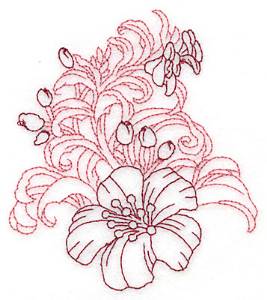 Picture of Redwork Trumpet and Bud Machine Embroidery Design