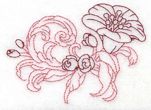 Picture of Redwork Yellow Trumpet Machine Embroidery Design