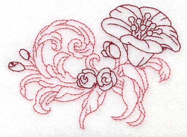 Picture of Redwork Yellow Trumpet Machine Embroidery Design