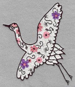 Picture of Flowered Crane Machine Embroidery Design