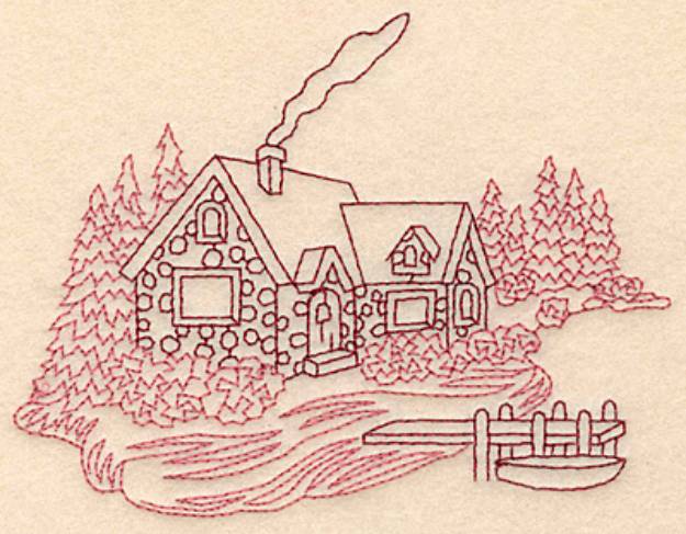 Picture of Cozy Cottage Redwork Machine Embroidery Design