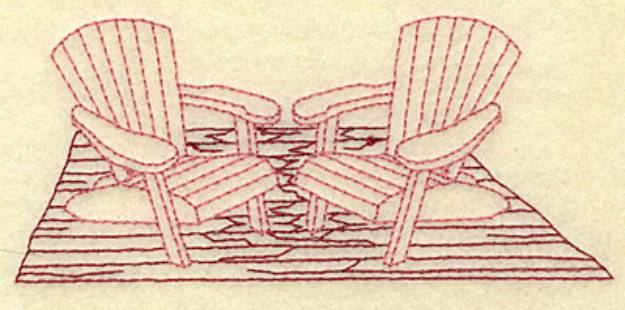 Picture of Adirondack Chairs Redwork Machine Embroidery Design