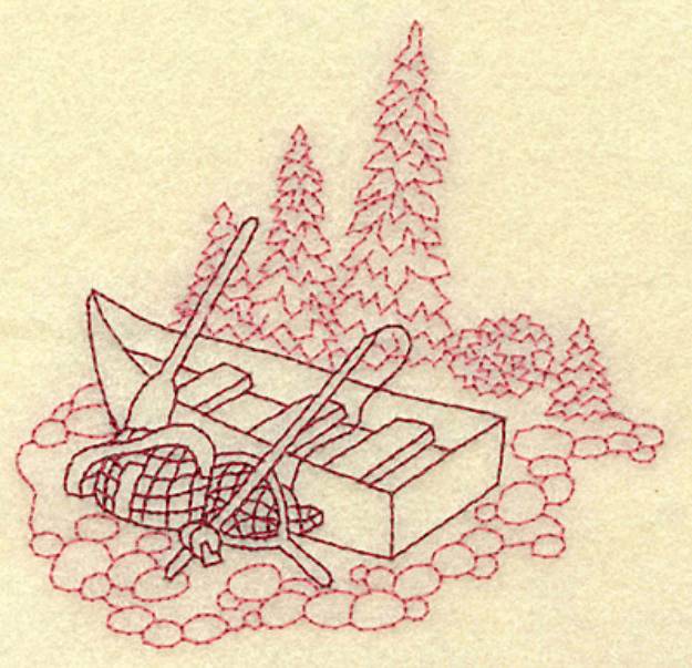 Picture of Redwork Fishing Boat Machine Embroidery Design