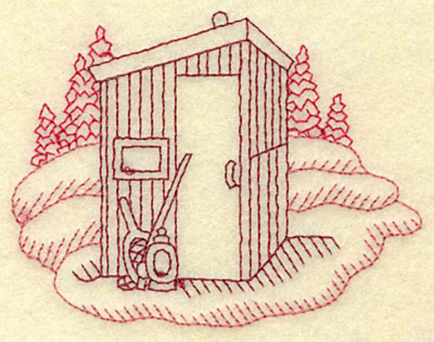 Picture of Redwork Fishing Hut Machine Embroidery Design