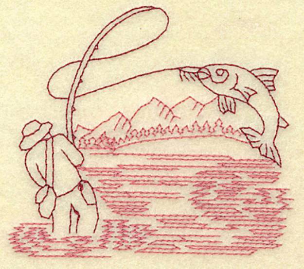 Picture of Fishing Redwork Machine Embroidery Design