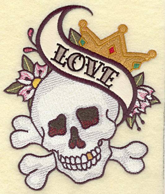 Picture of Love Applique Skull Machine Embroidery Design
