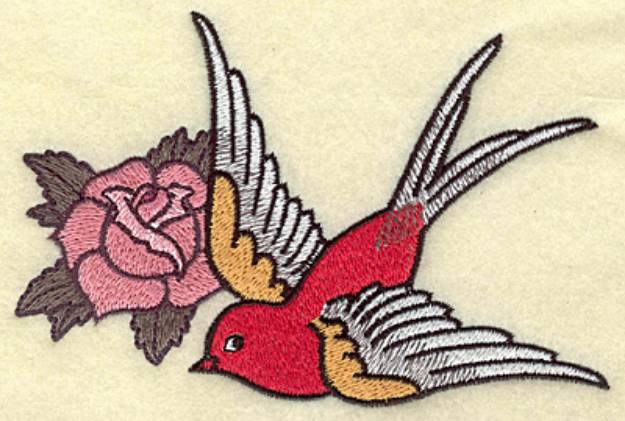 Picture of Bird and Rose Machine Embroidery Design