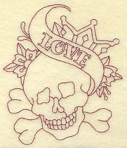 Picture of Love Skull Redwork Machine Embroidery Design