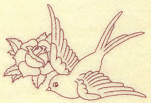 Picture of Bird and Rose Redwork Machine Embroidery Design