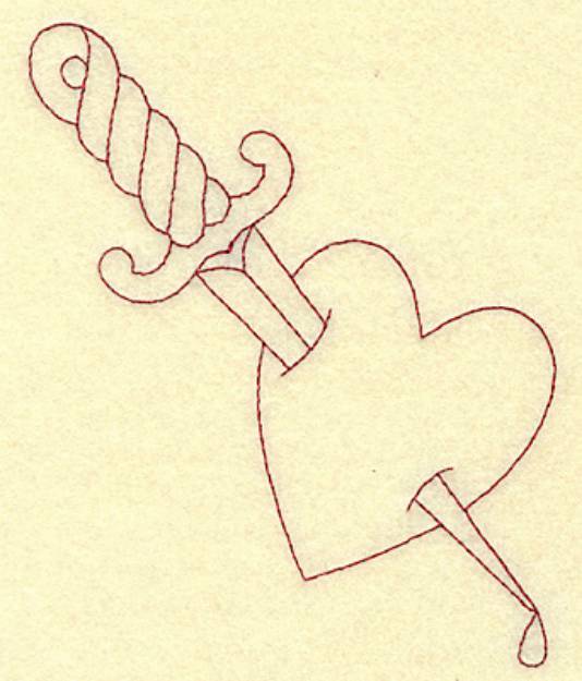 Picture of Dagger Iin Heart Redwork Machine Embroidery Design
