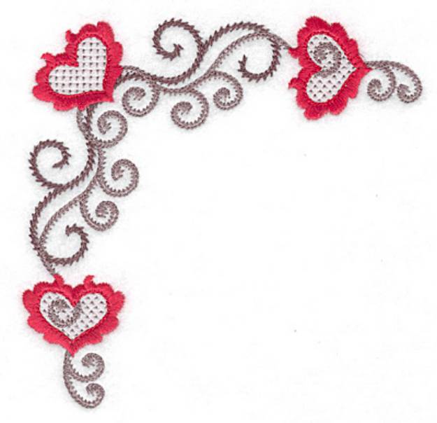 Picture of Floral Hearts Corner Machine Embroidery Design