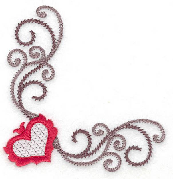 Picture of Floral Heart Lower Corner Machine Embroidery Design