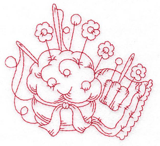 Picture of Pin Cushion Redwork Machine Embroidery Design