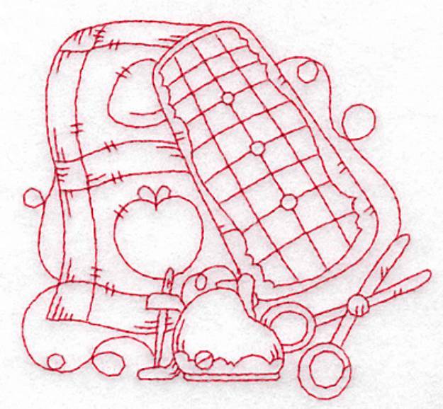 Picture of Apple Quilt Redwork Machine Embroidery Design