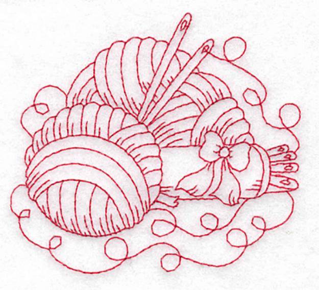 Picture of Yarn & Needles Redwork Machine Embroidery Design