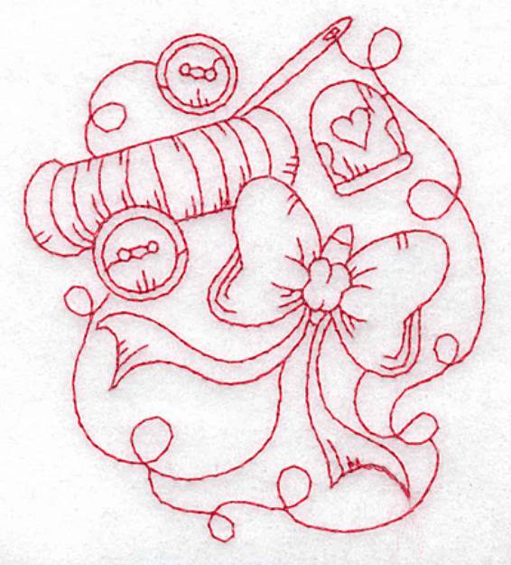 Picture of Buttons & Bows Redwork Machine Embroidery Design