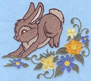 Picture of Hopping Bunny & Flowers Machine Embroidery Design
