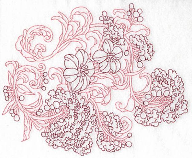 Picture of Turkey Redwork Blooms Machine Embroidery Design