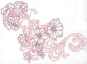 Picture of Corner Blooms Redwork Machine Embroidery Design