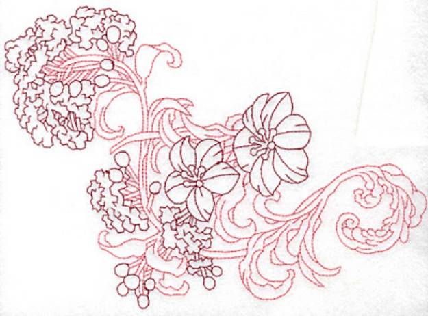 Picture of Corner Blooms Redwork Machine Embroidery Design
