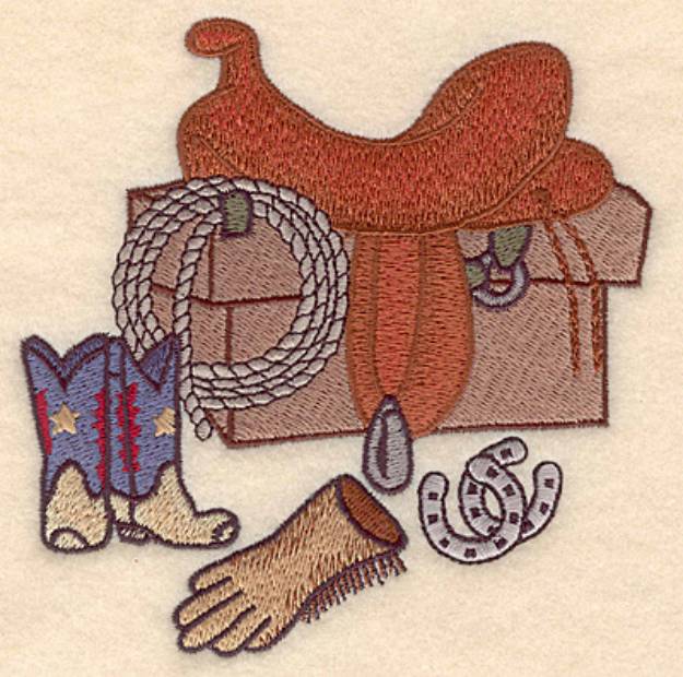 Picture of Saddle and Cowboy Tools Machine Embroidery Design