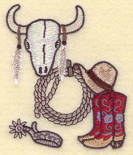 Picture of Scull And Cowboy Tools Machine Embroidery Design