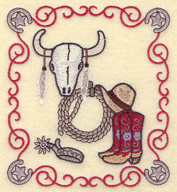 Picture of Skull And Cowboy Tools Machine Embroidery Design