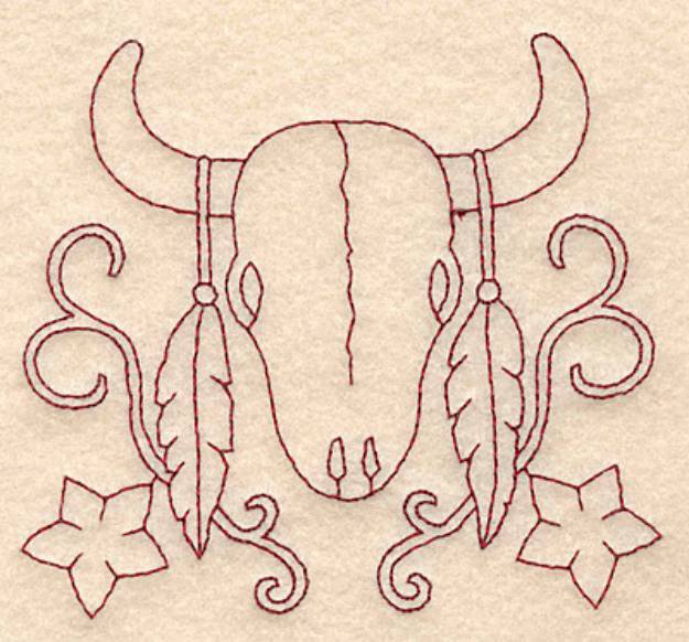 Picture of Redwork Longhorn Skull Machine Embroidery Design