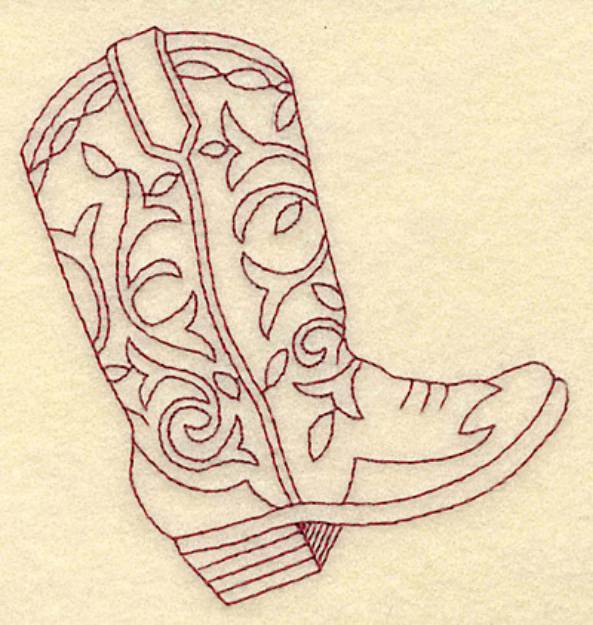 Picture of Redwork Cowboy Boot Machine Embroidery Design