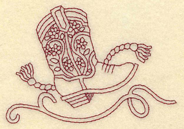 Picture of Redwork Cowboy Boot Machine Embroidery Design