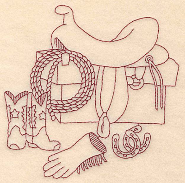 Picture of Redwork Cowboy Tools Machine Embroidery Design