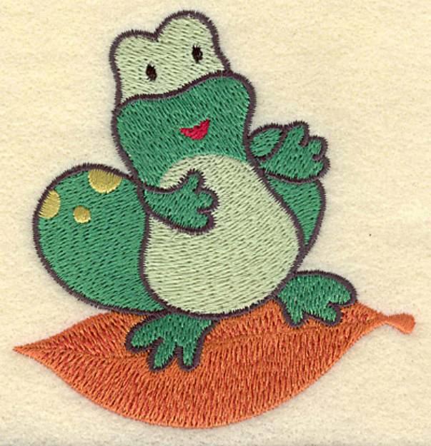 Picture of Frog On Leaf Machine Embroidery Design