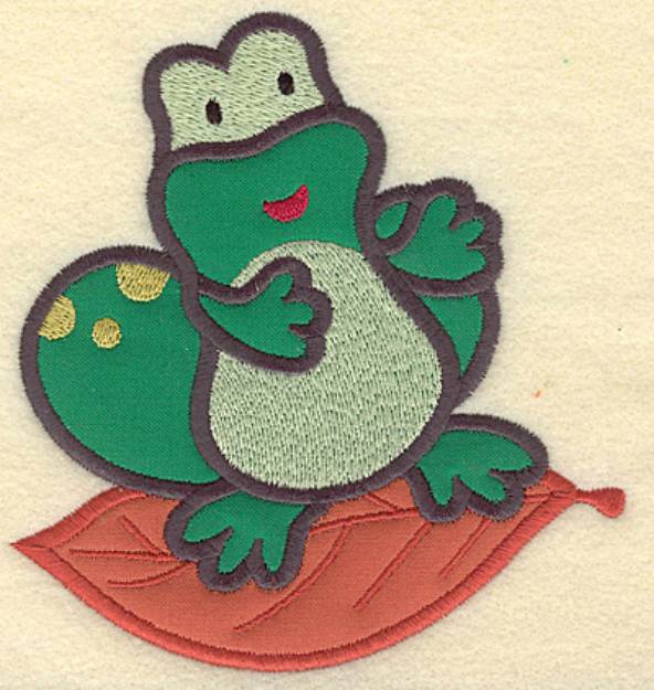 Picture of Frog & Leaf Applique Machine Embroidery Design