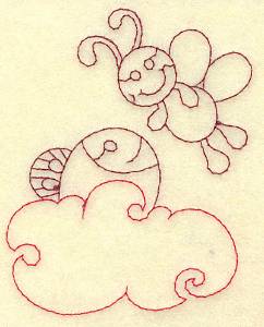 Picture of Fish & Bee Redwork Machine Embroidery Design