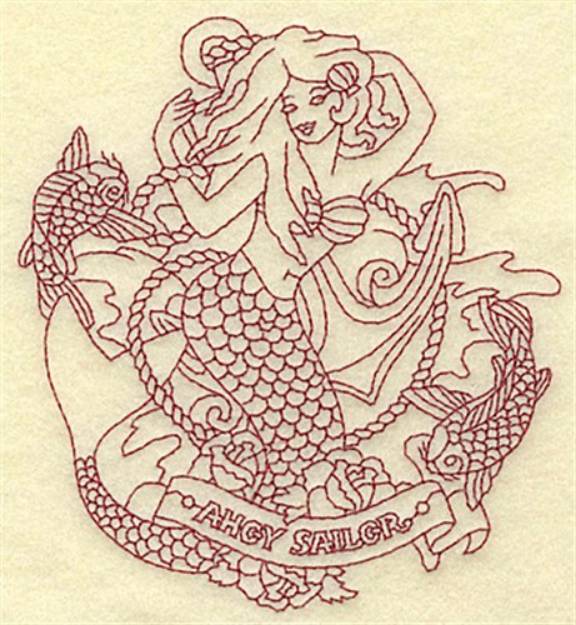 Picture of Mermaid Redwork Machine Embroidery Design