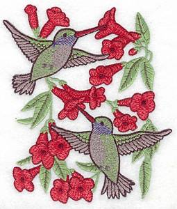 Picture of Birds & Trumpet Flowers Machine Embroidery Design