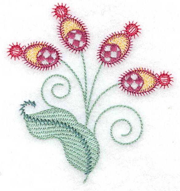 Picture of Flower Buds & Leaf Machine Embroidery Design